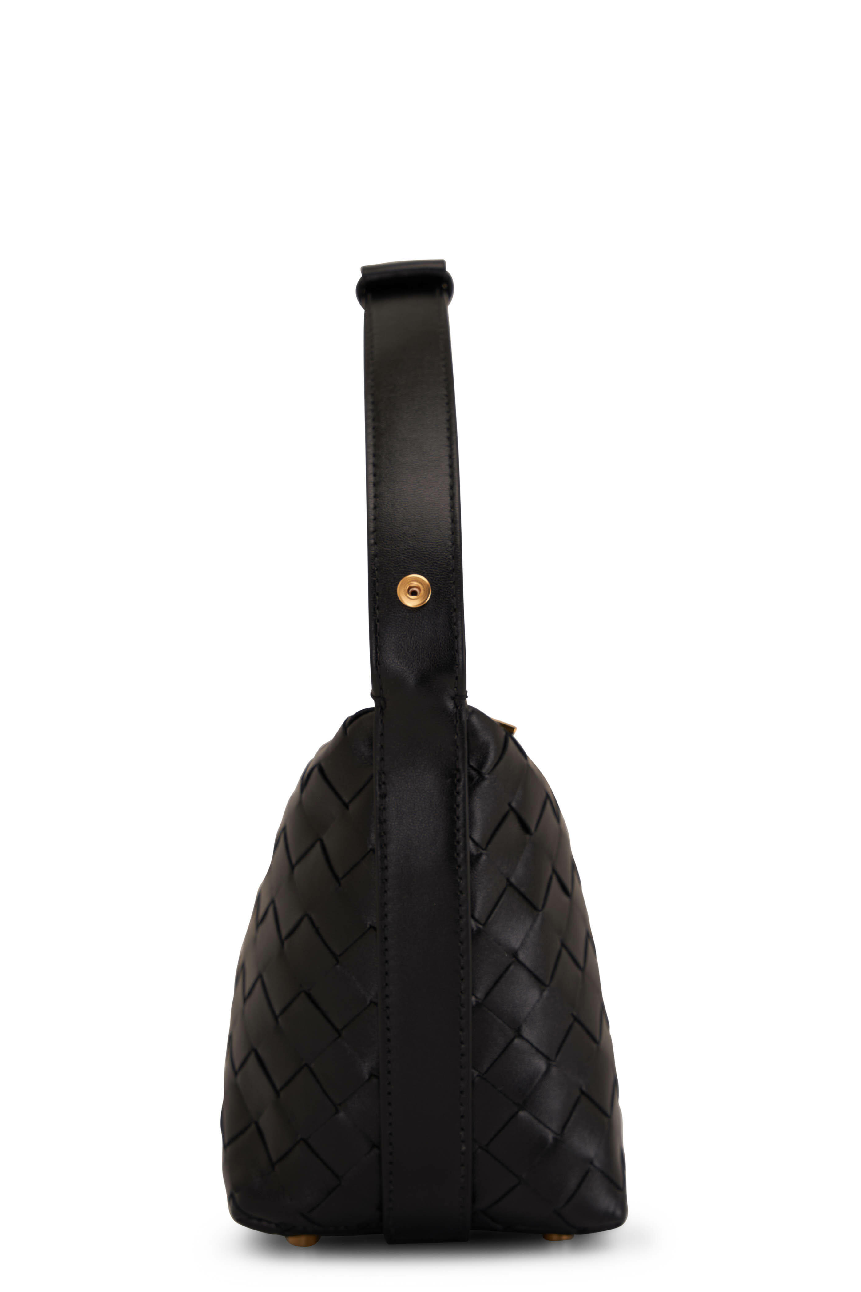 Bottega Veneta - Wallace Candy Black Woven Leather Shoulder Bag
