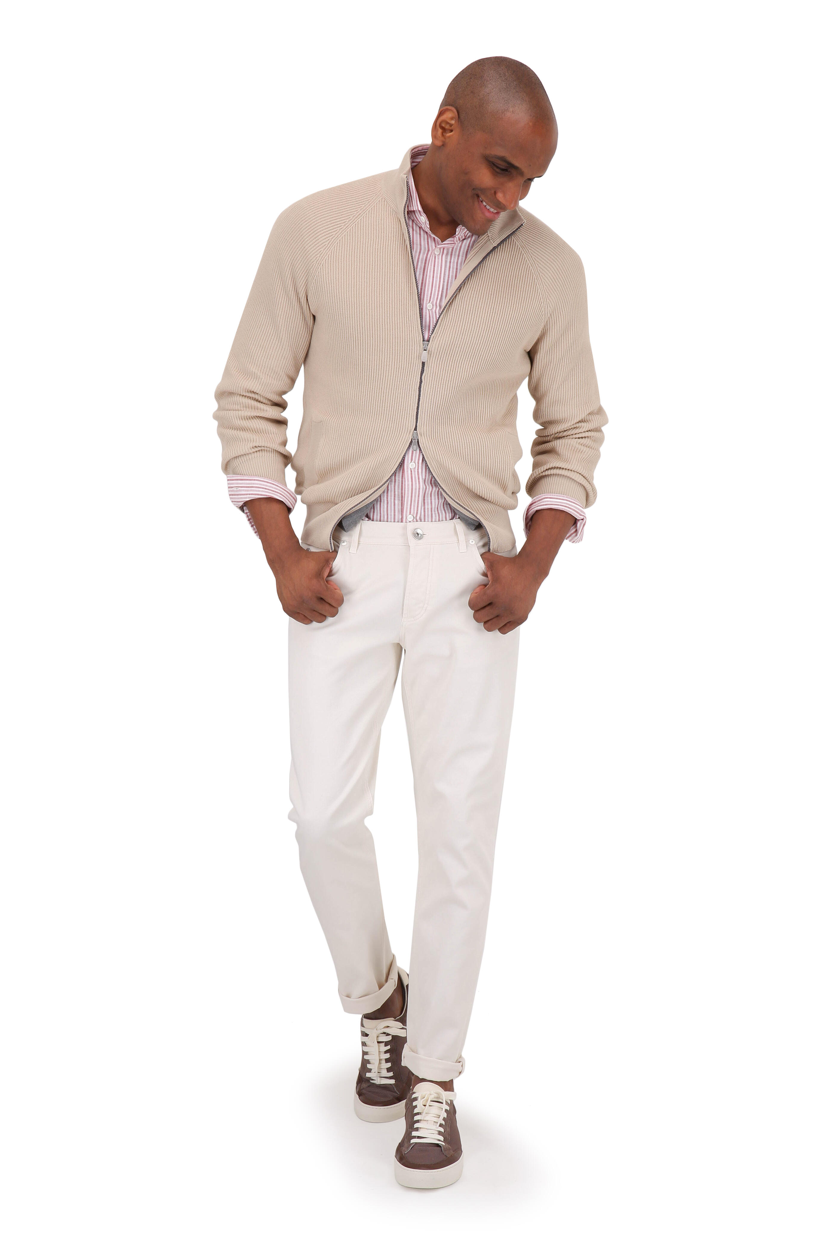 【送料&関税込】Brunello Cucinelli White Five Pocket Jeans W BRUNELLO CUCINELLI Slim-Fit Straight-Leg Logo-Embroidered