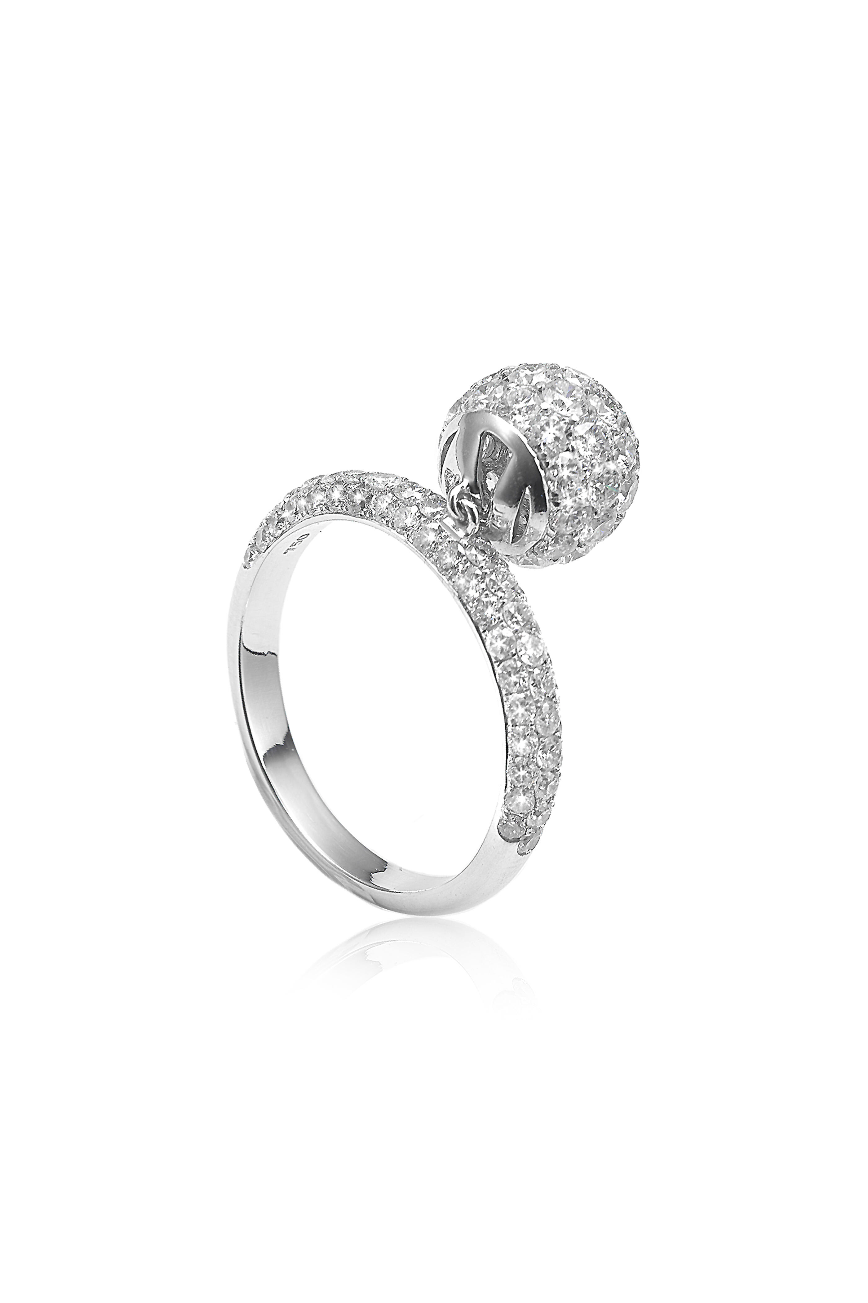 Nam Cho - 18k White Gold Diamond Hanging Ball Cocktail Ring - view 1