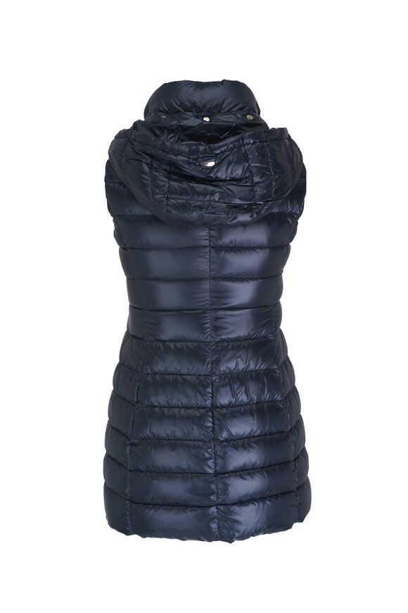 Herno - Navy Blue Hooded Fitted Puffer Vest