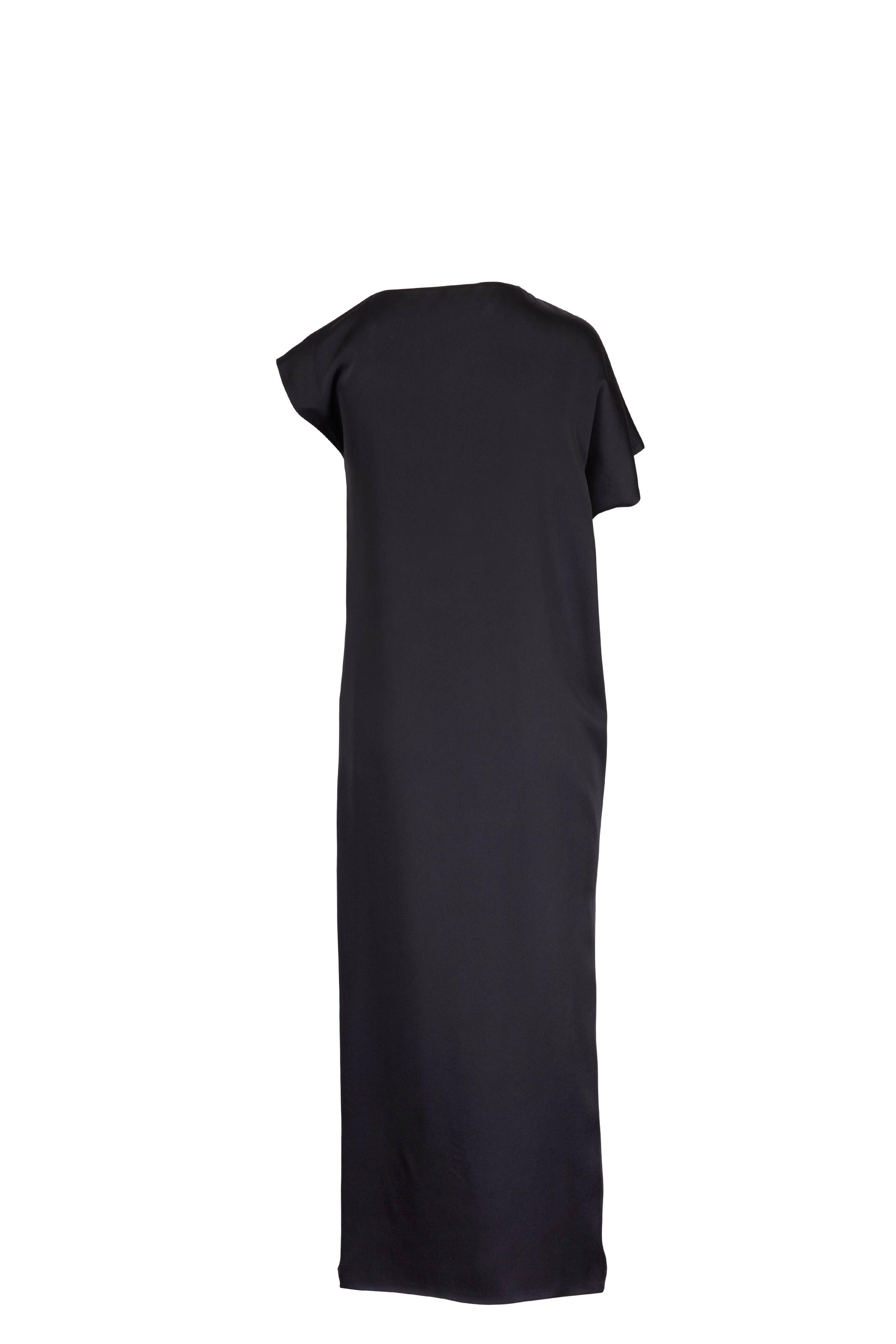 Rosetta Getty - Black Satin Assymetric Caftan Dress
