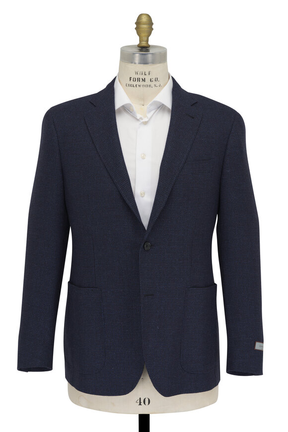 Canali - Kei Navy Mini Check Wool & Cashmere Sportcoat 