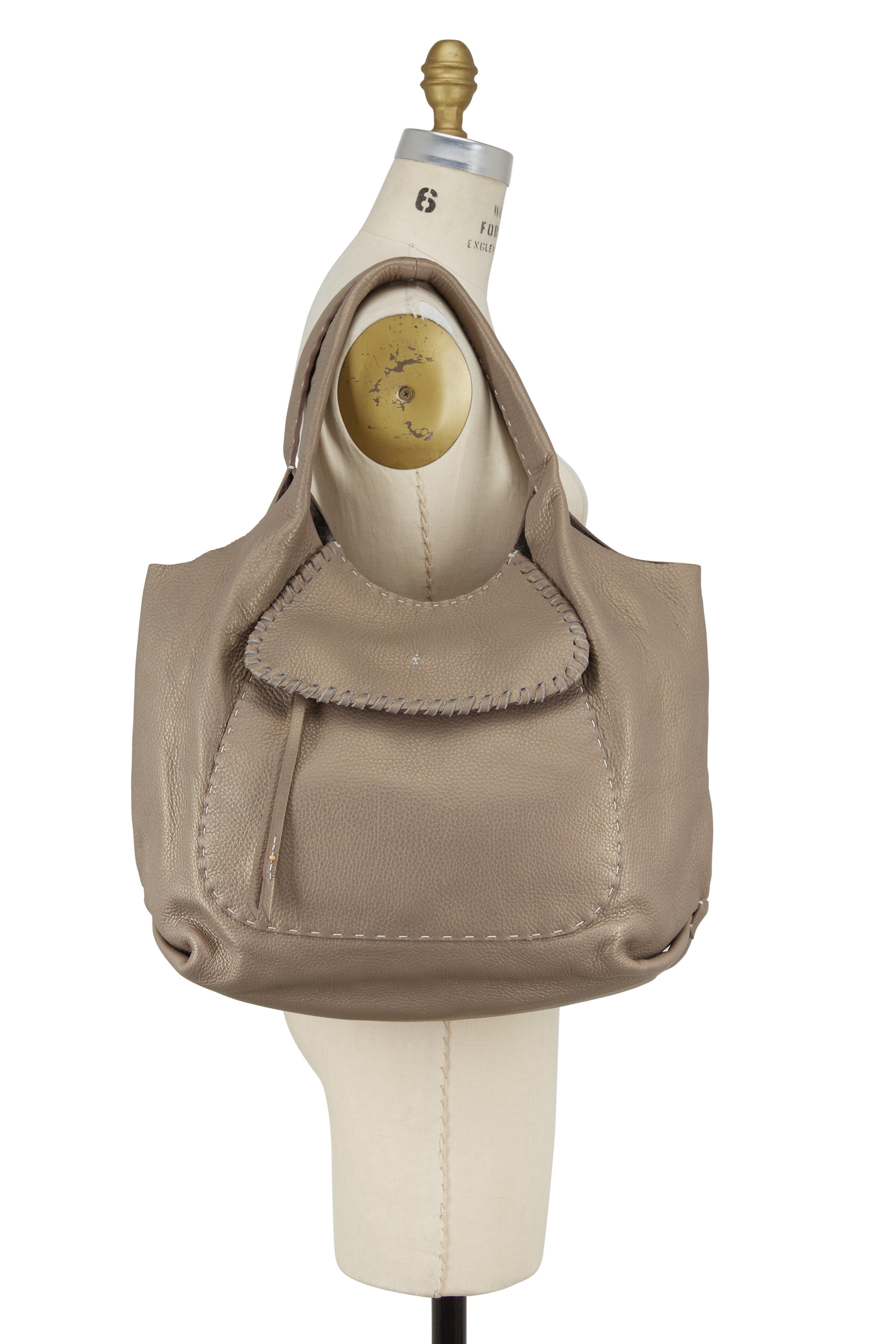 Henry Beguelin - Hippie Metallic Taupe Leather Hobo Bag