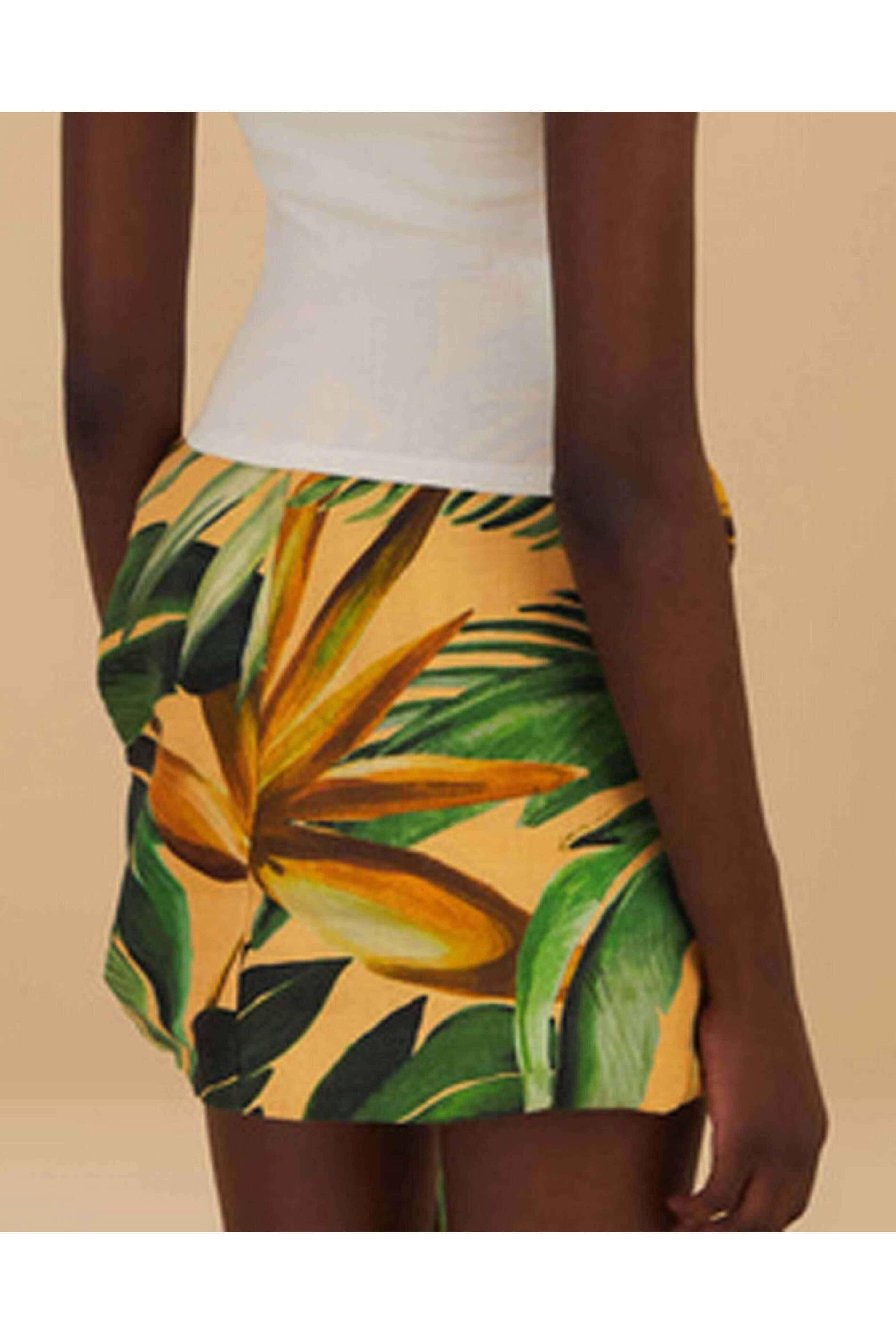 Farm Rio - Yellow Bananart Tie Gathering Mini Skirt