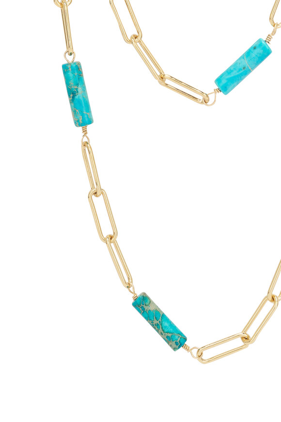 Cristina V. Turquoise Barrel Safety Pin Necklace - view 2