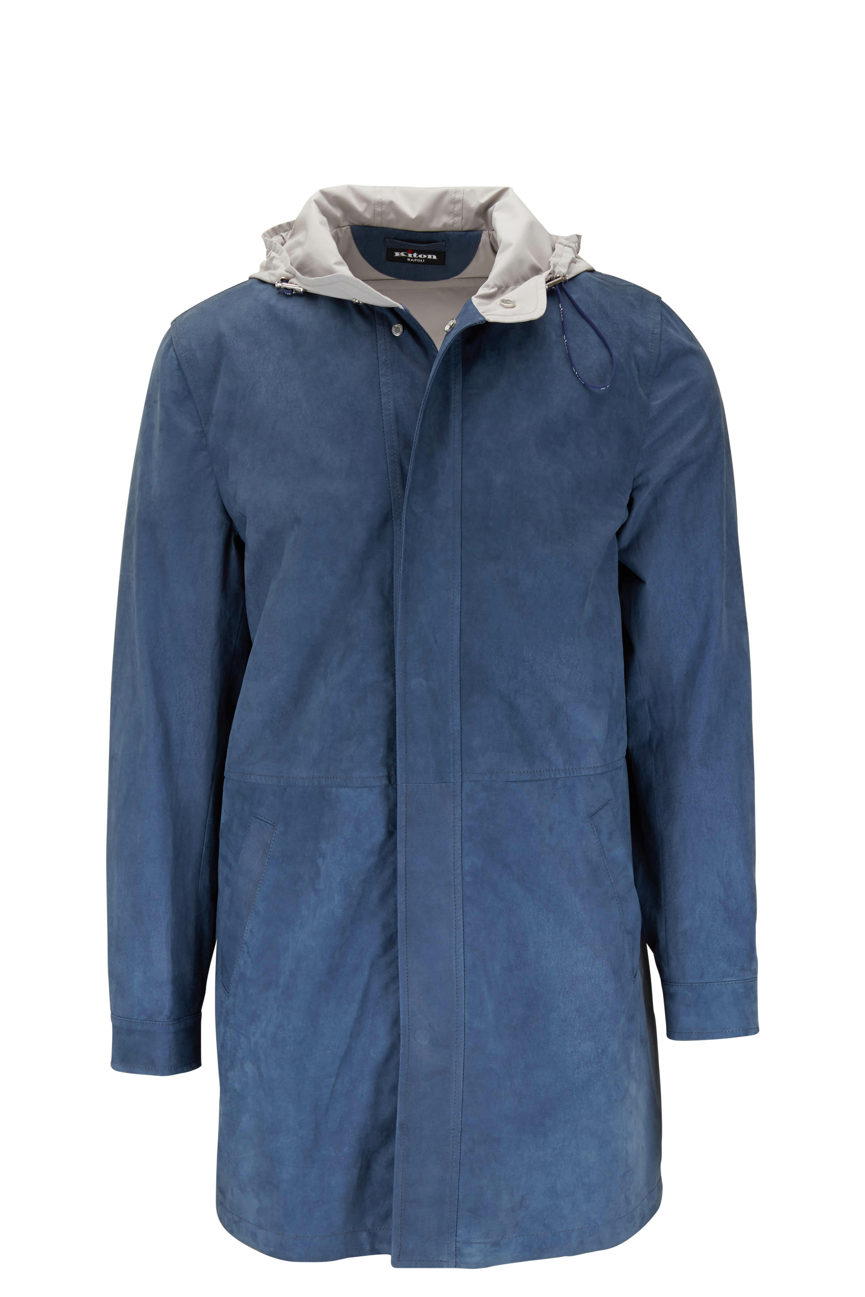 Kiton - Blue Suede Three-Quarter Length Coat
