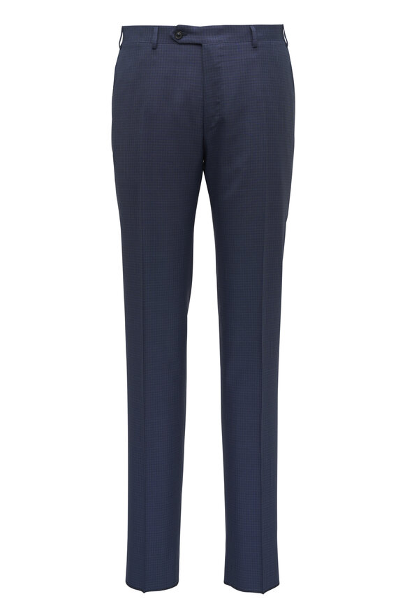 Canali - Blue Microcheck Wool & Silk Suit