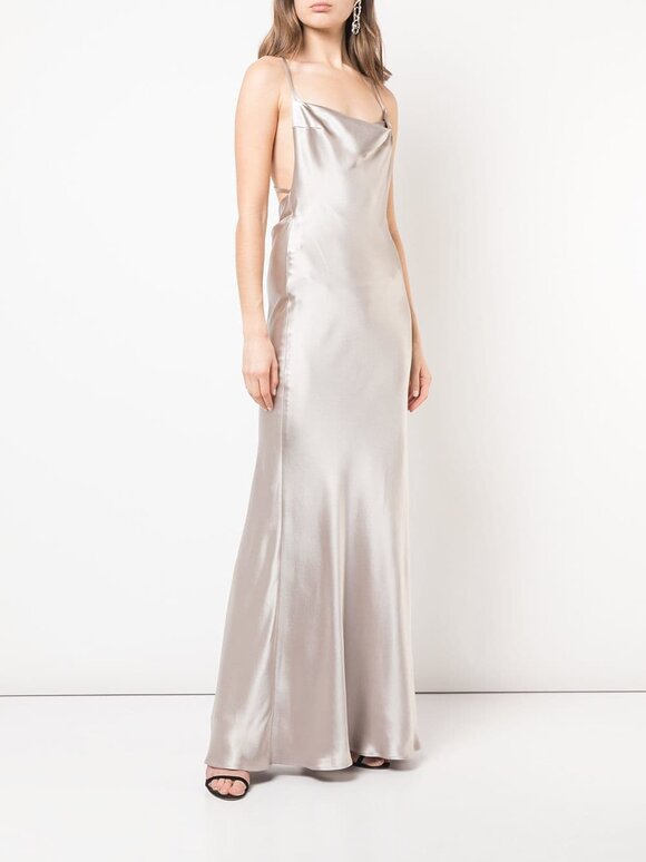 Galvan - Whiteley Platinum Heavy Silk Cowlneck Gown