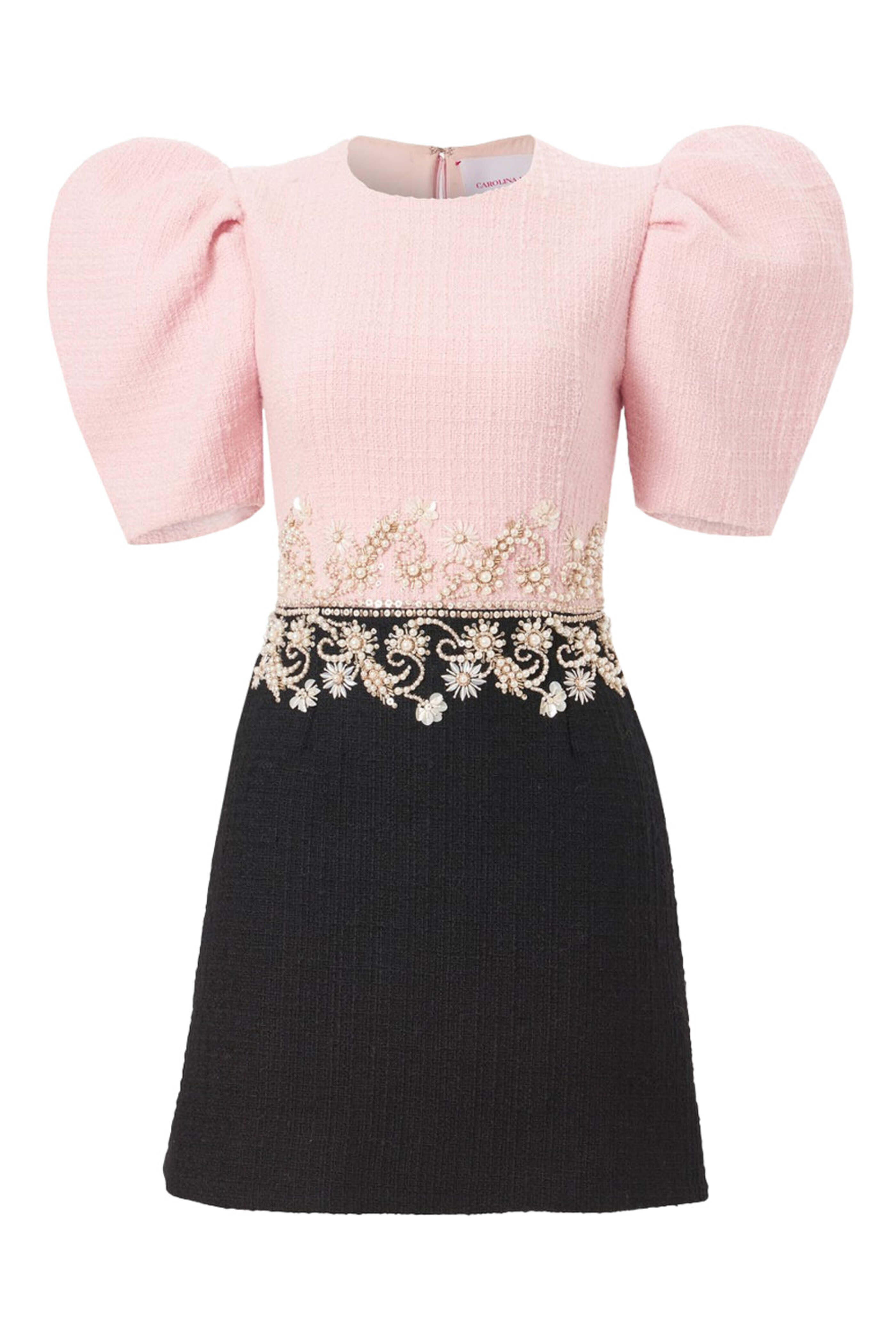 Carolina Herrera - Pink and Black Tweed Embellished Mini Dress
