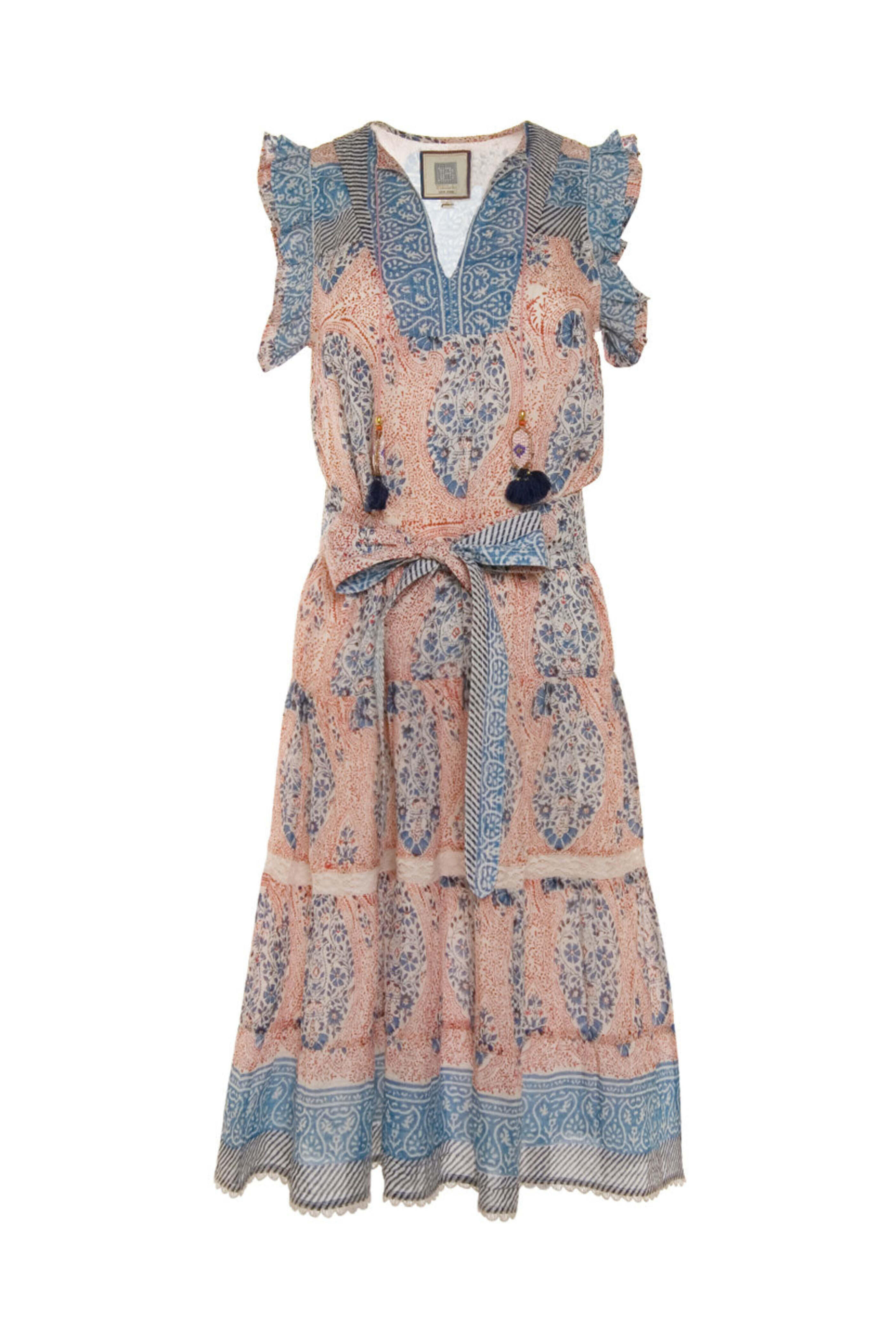 Bell - Blue and Orange Belted Amara Midi Dress