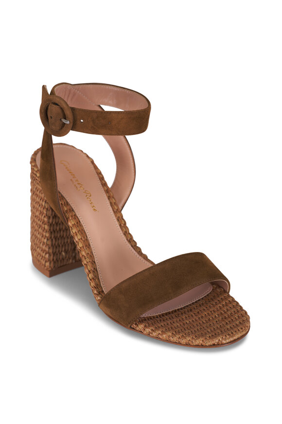 Gianvito Rossi Luana Brown Suede &  Raffia Sandal, 85mm