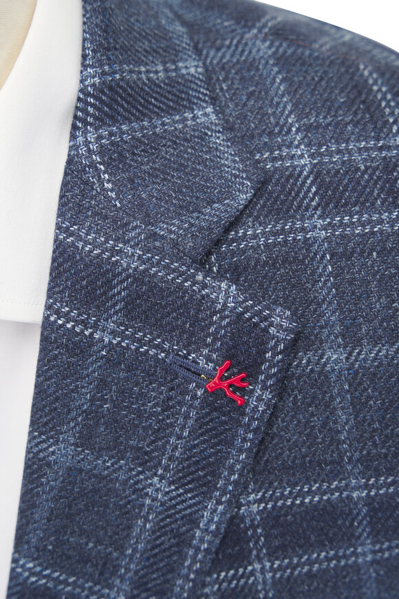 Isaia - Medium Blue Rustic Overcheck Sport Coat