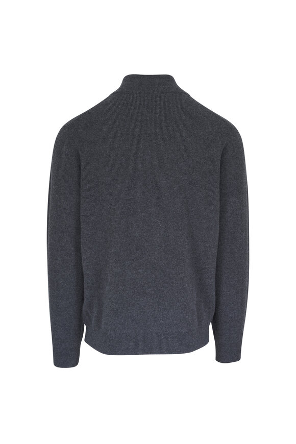 Canali Charcoal Gray Textured Quarter Zip Pullover - view 3