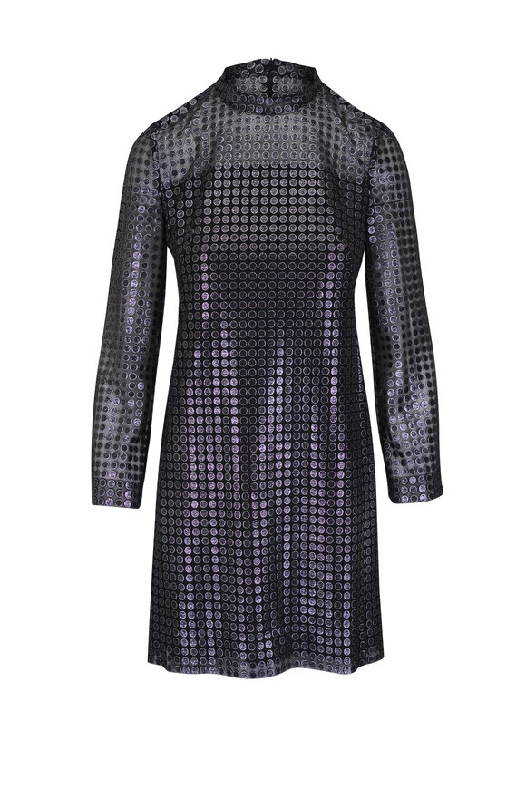 Akris Punto Brushed Steel Metallic Dot Embroidered Mini Dress