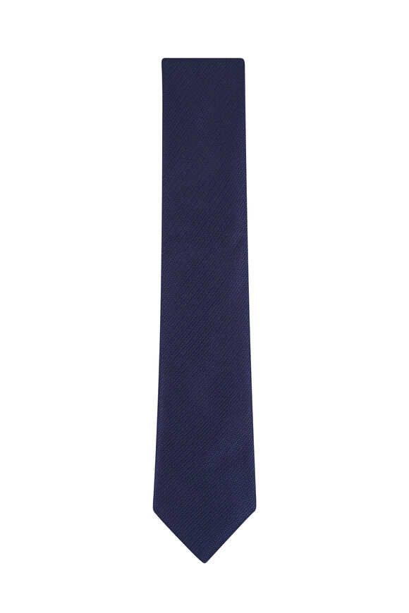 Brioni Navy Micro Motif Jacquard Silk Necktie