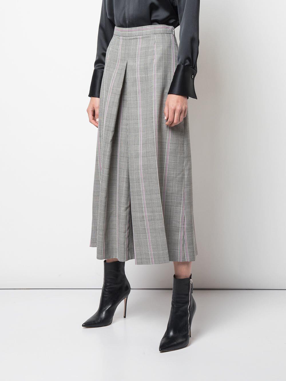 McQueen - Black, White & Pink Plaid Wool Wide Leg Crop Pant