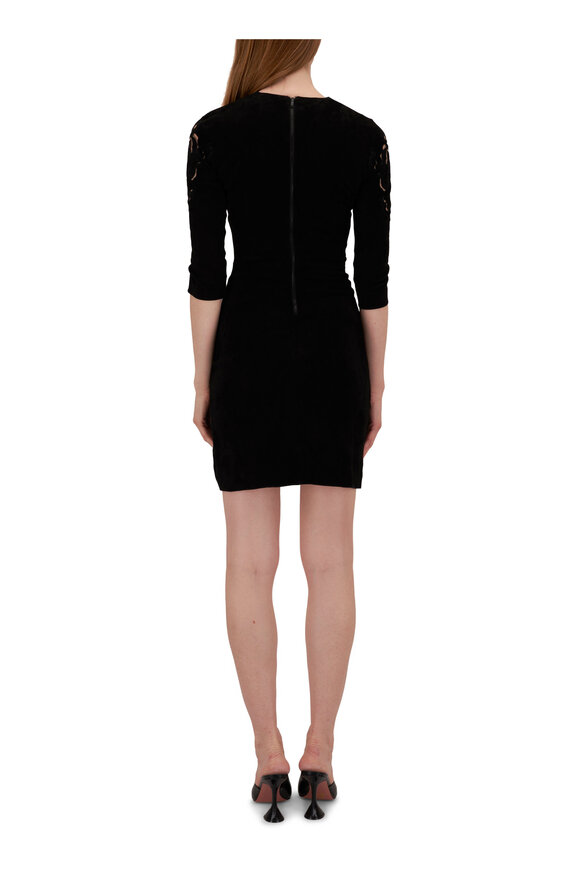 Jitrois - Peony Black Embroidered Stretch Leather Dress