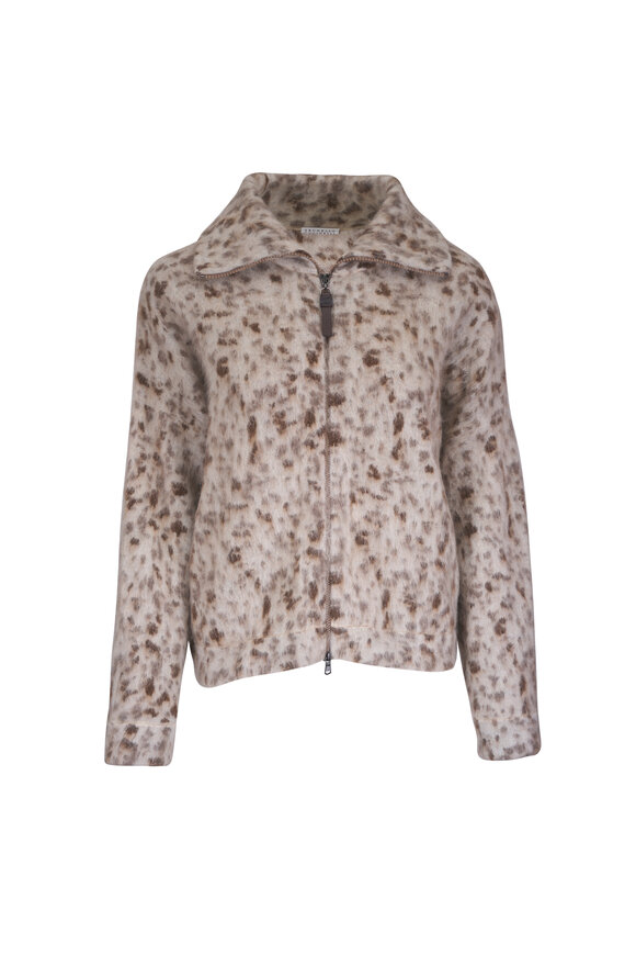 Brunello Cucinelli Ivory Animalier Jacquard Knit Jacket