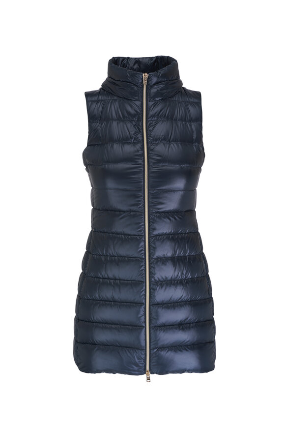 Herno - Navy Blue Hooded Fitted Puffer Vest