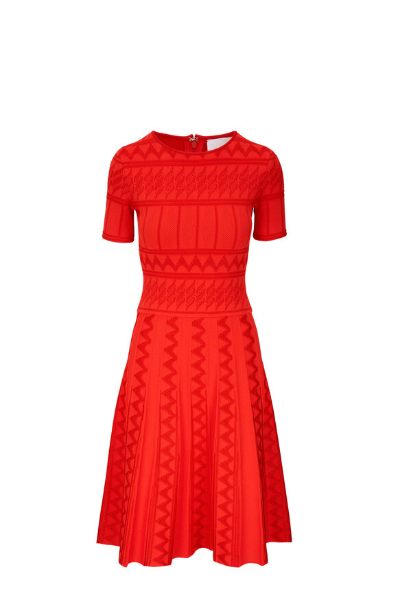 Carolina Herrera - Paprika Textured Knit Pleated Midi Dress 