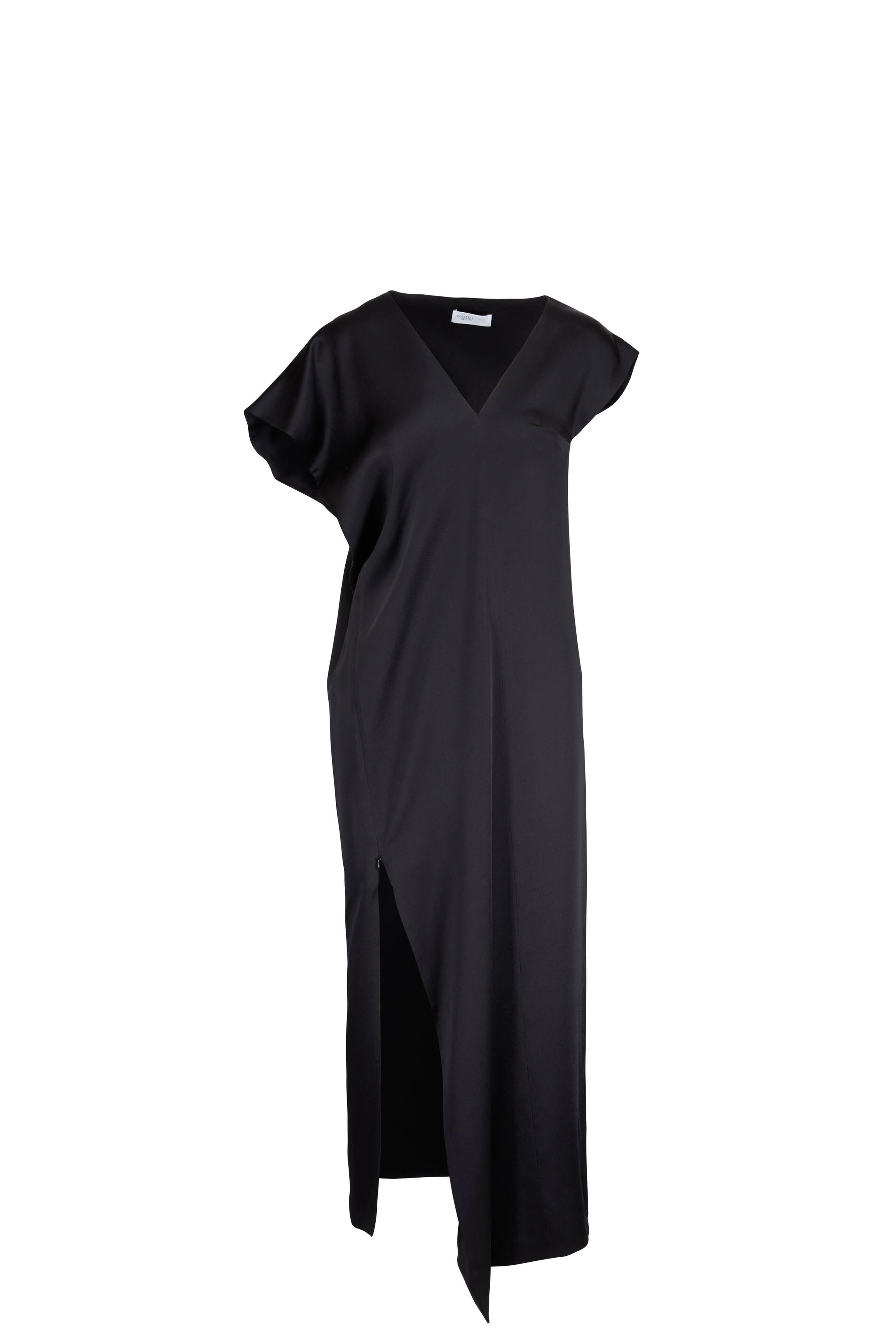Rosetta Getty - Black Satin Assymetric Caftan Dress