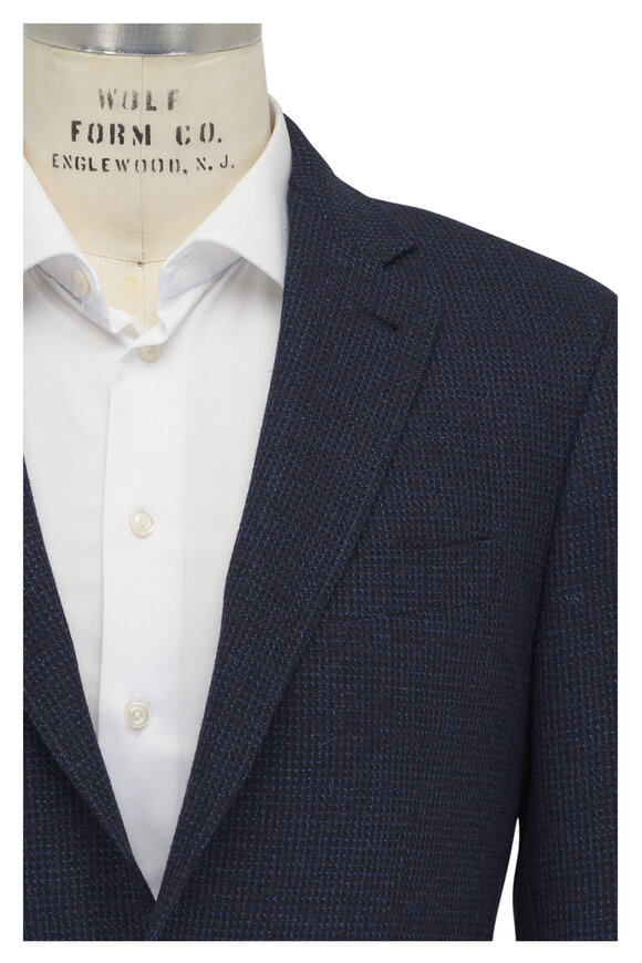 Canali Kei Navy Mini Check Wool & Cashmere Sportcoat 