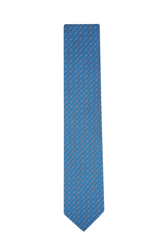 Eton Blue Geometric Print Silk Necktie 