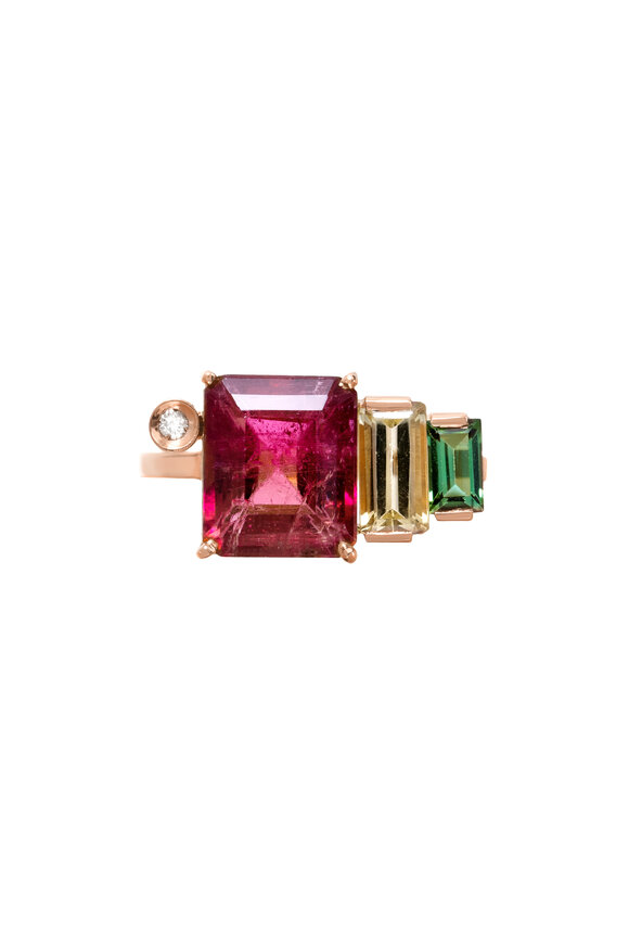 Carolina Neves Tourmaline & Diamond Emerald Cut Trio Ring