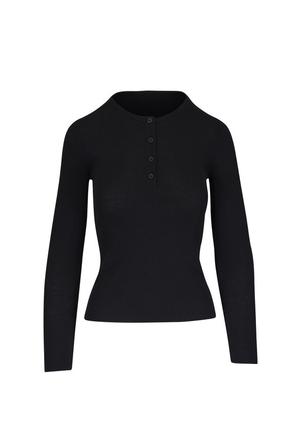 Nili Lotan Klarise Black Henley Knit Top