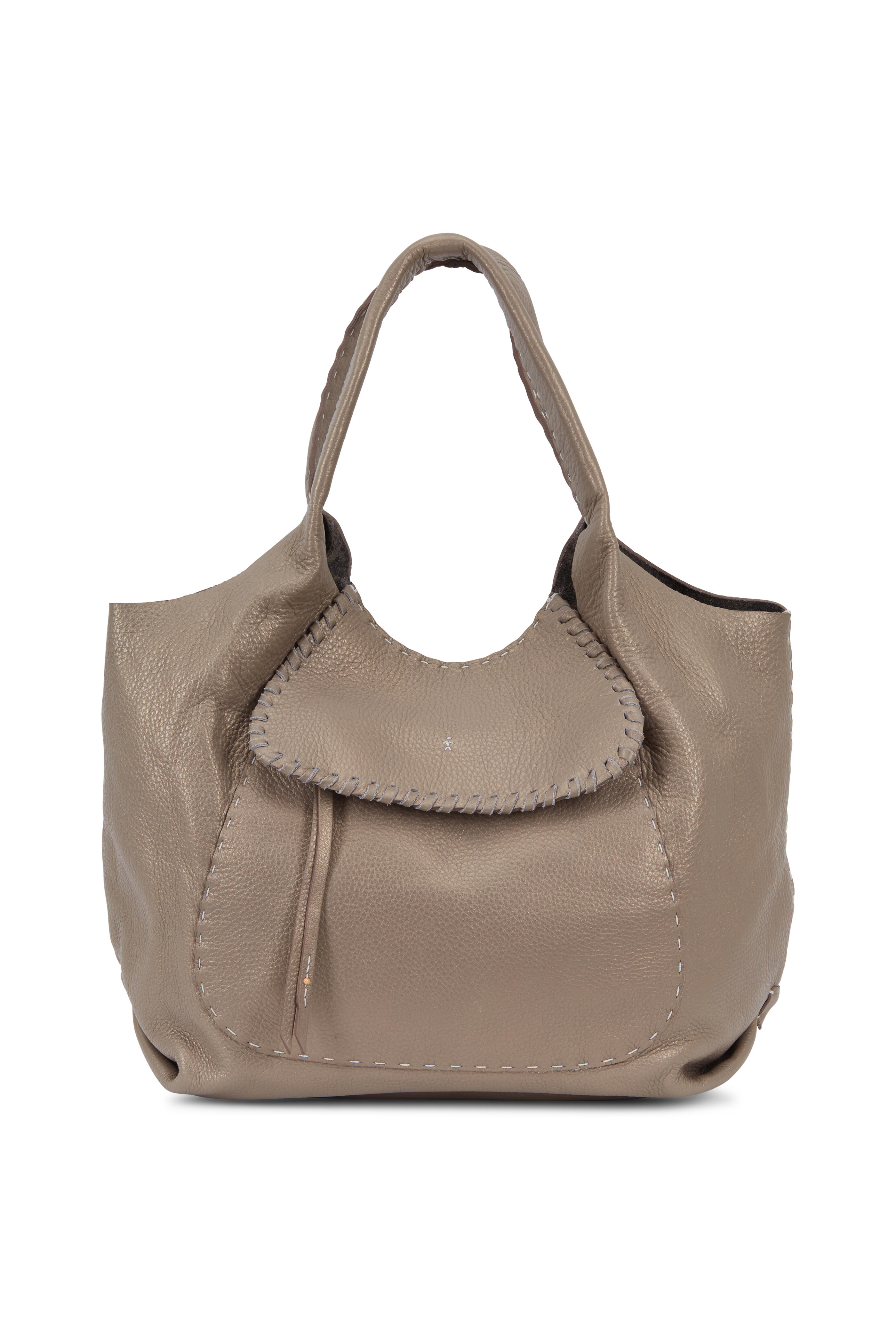Henry Beguelin - Hippie Metallic Taupe Leather Hobo Bag