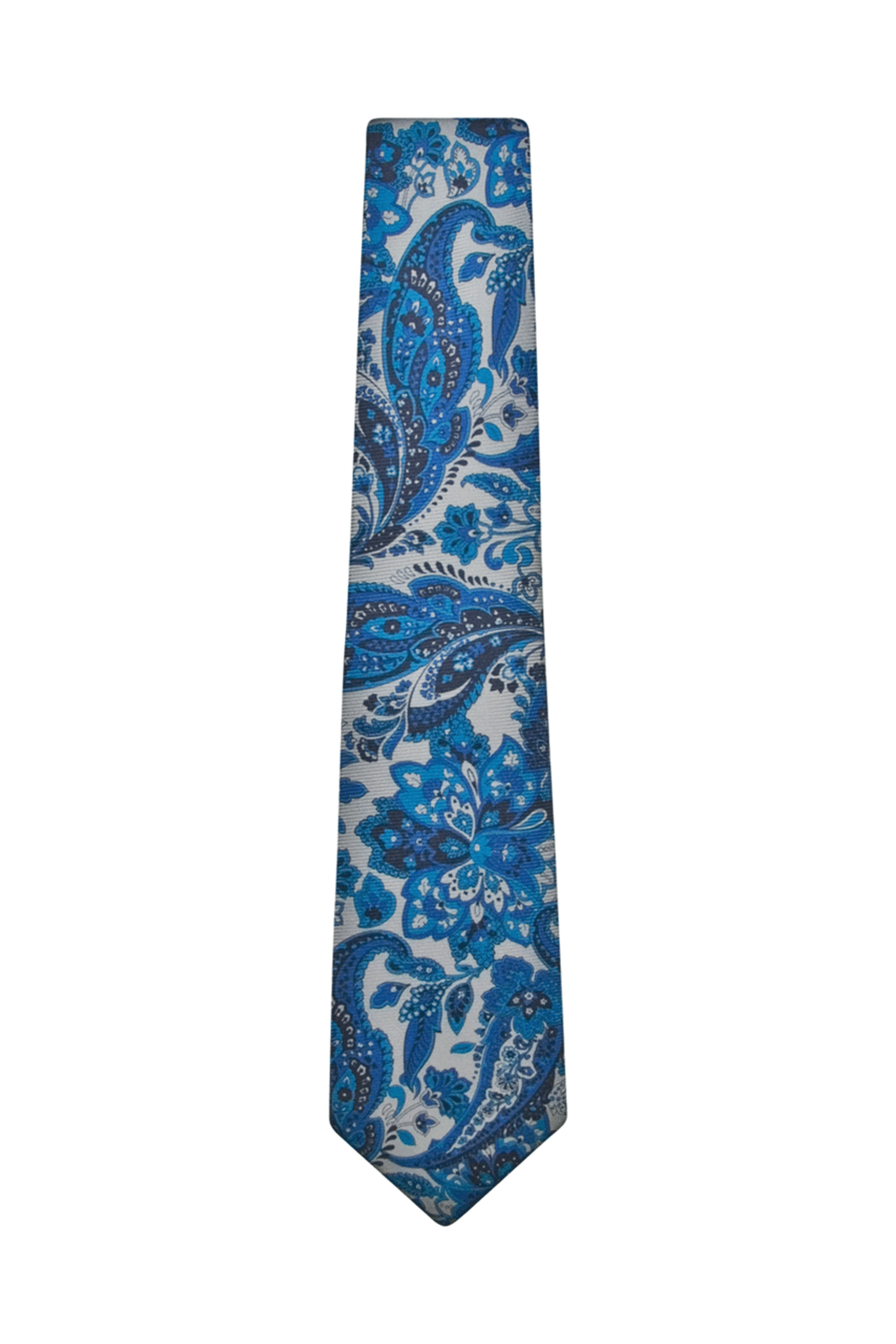 Kiton - Taupe and Blue Large Paisley Tie