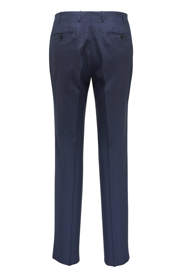 Canali - Blue Microcheck Wool & Silk Suit