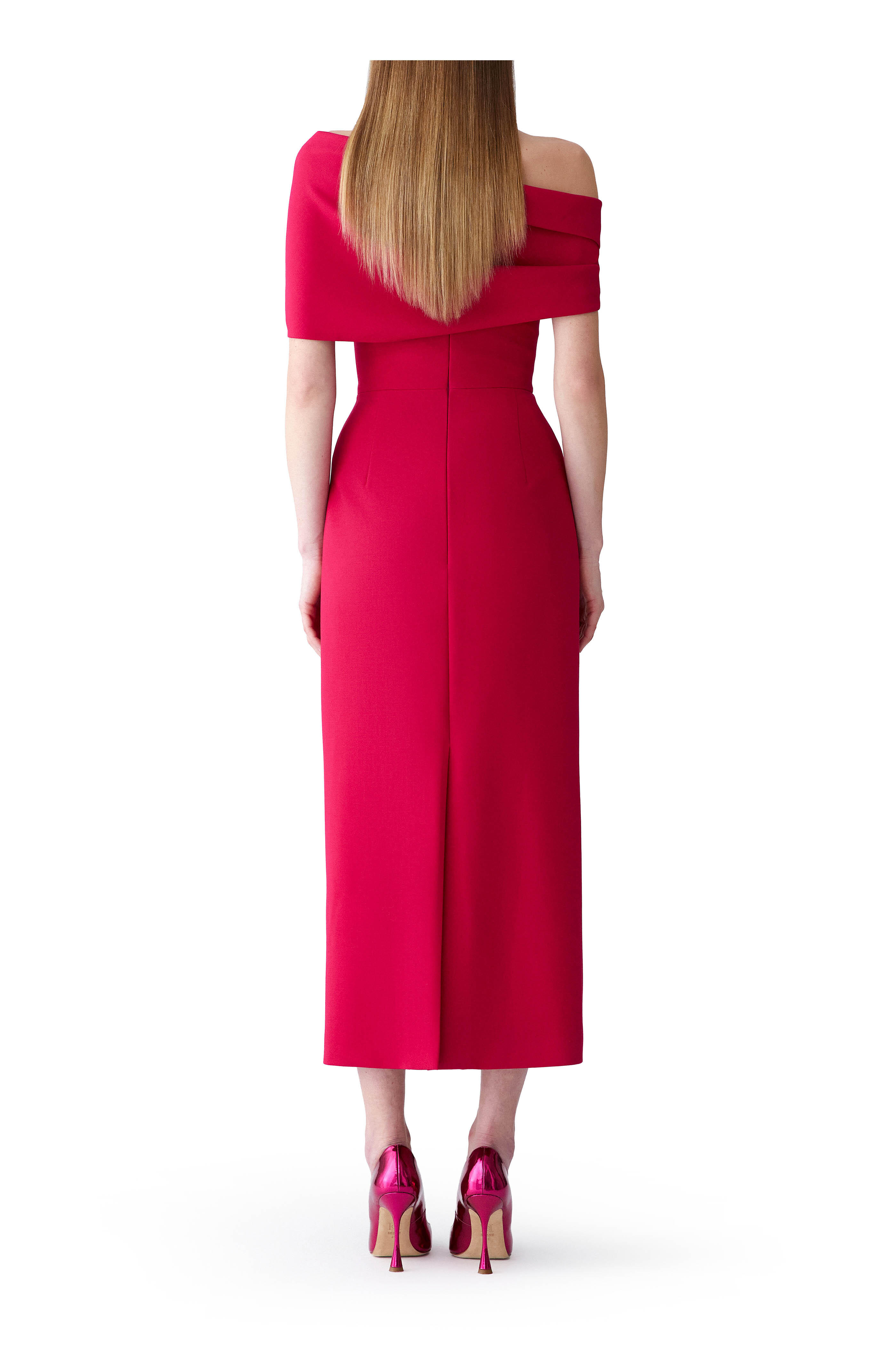 Carolina Herrera - Claret Draped Off-The-Shoulder Column Dress