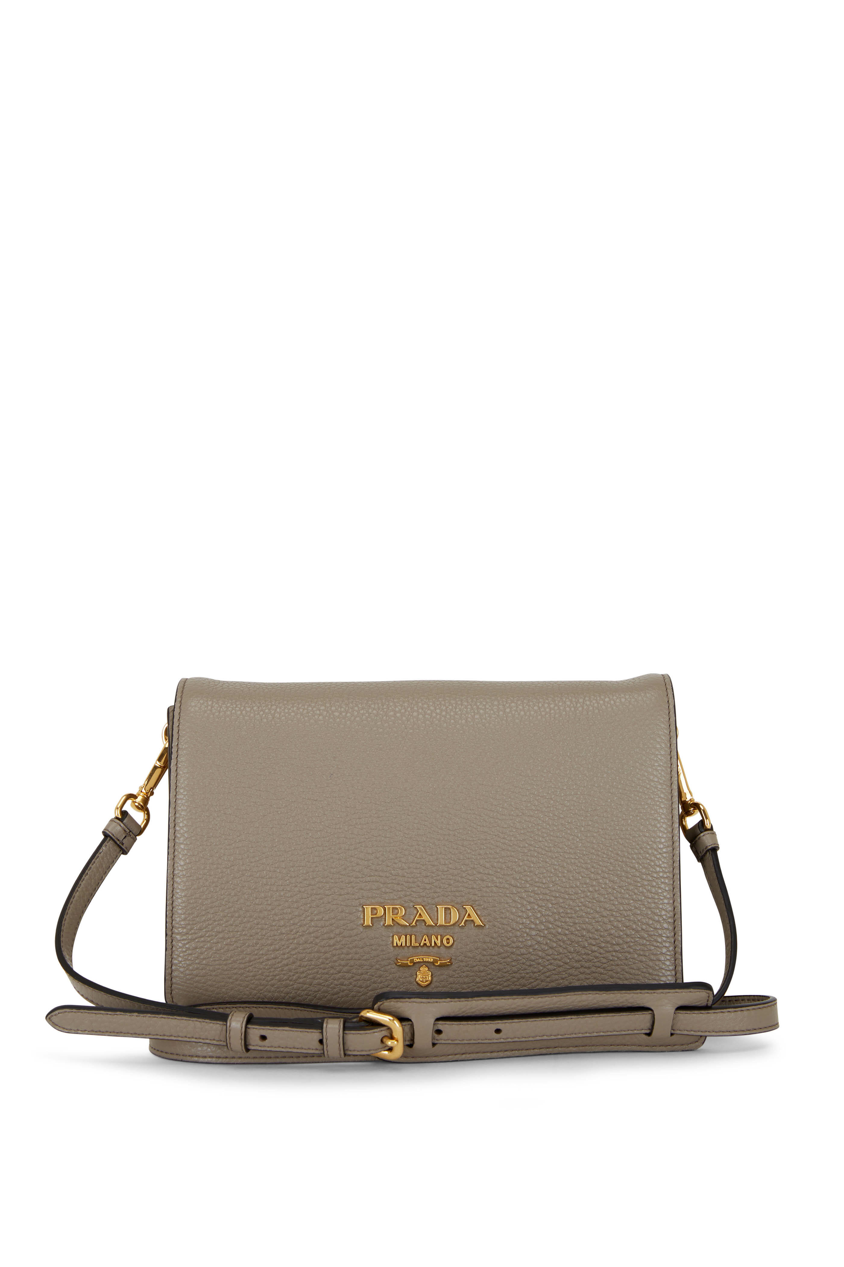 Prada Grey Saffiano Leather Top Handle Crossbody Flap Bag