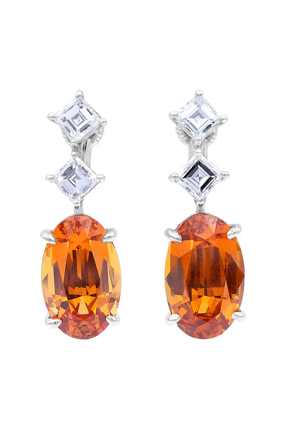 Oscar Heyman - Platinum Mandarin Garnet & Diamond Earrings