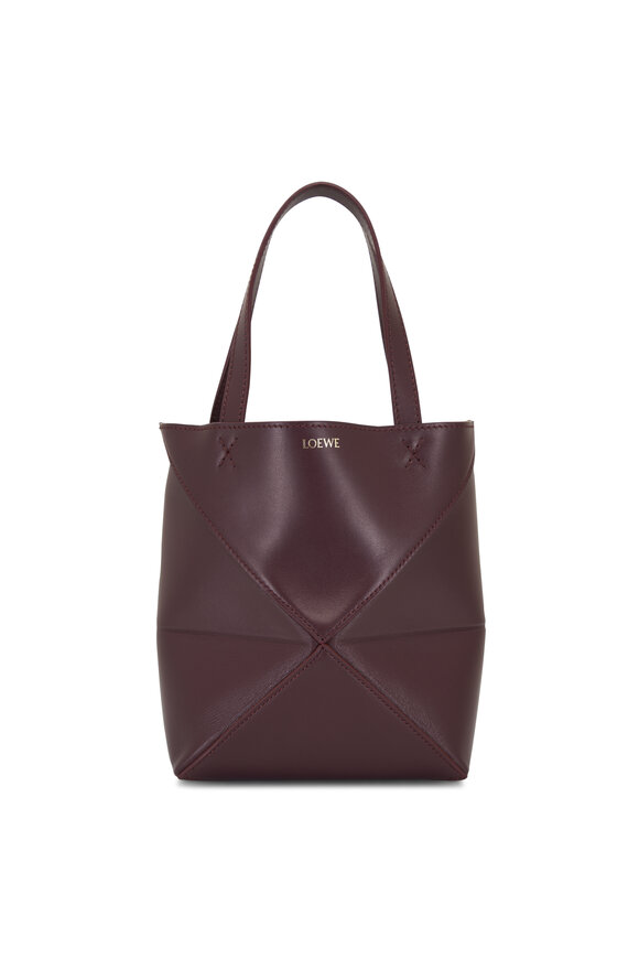 Loewe Mini Puzzle Fold Dark Burgundy Leather Tote