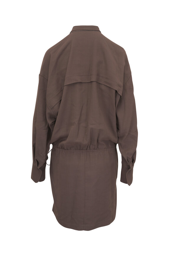 Brunello Cucinelli Chocolate Fluid Twill Drawstring Shirt Dress - view 4