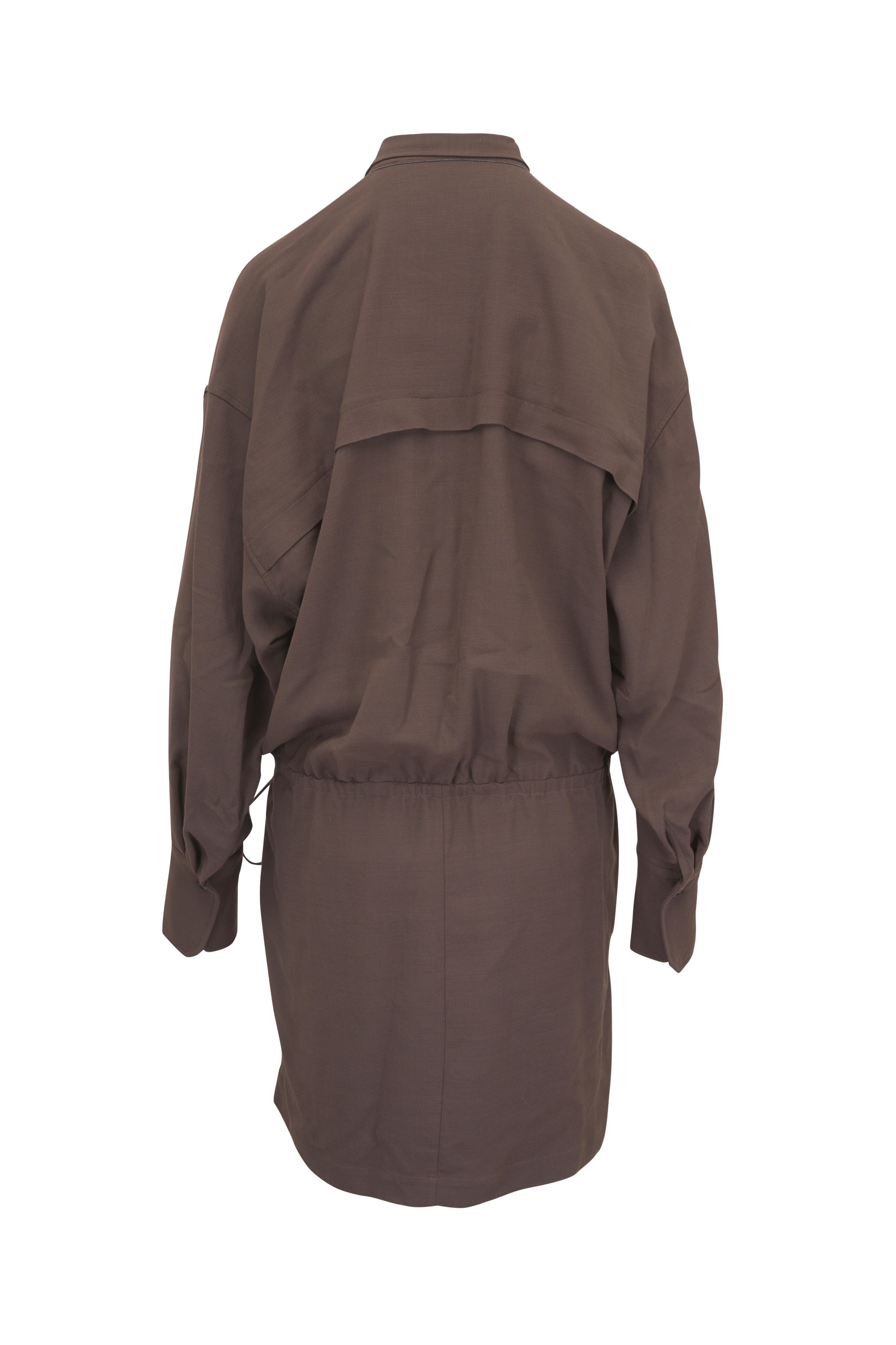 Brunello Cucinelli - Chocolate Fluid Twill Drawstring Shirt Dress - view 4