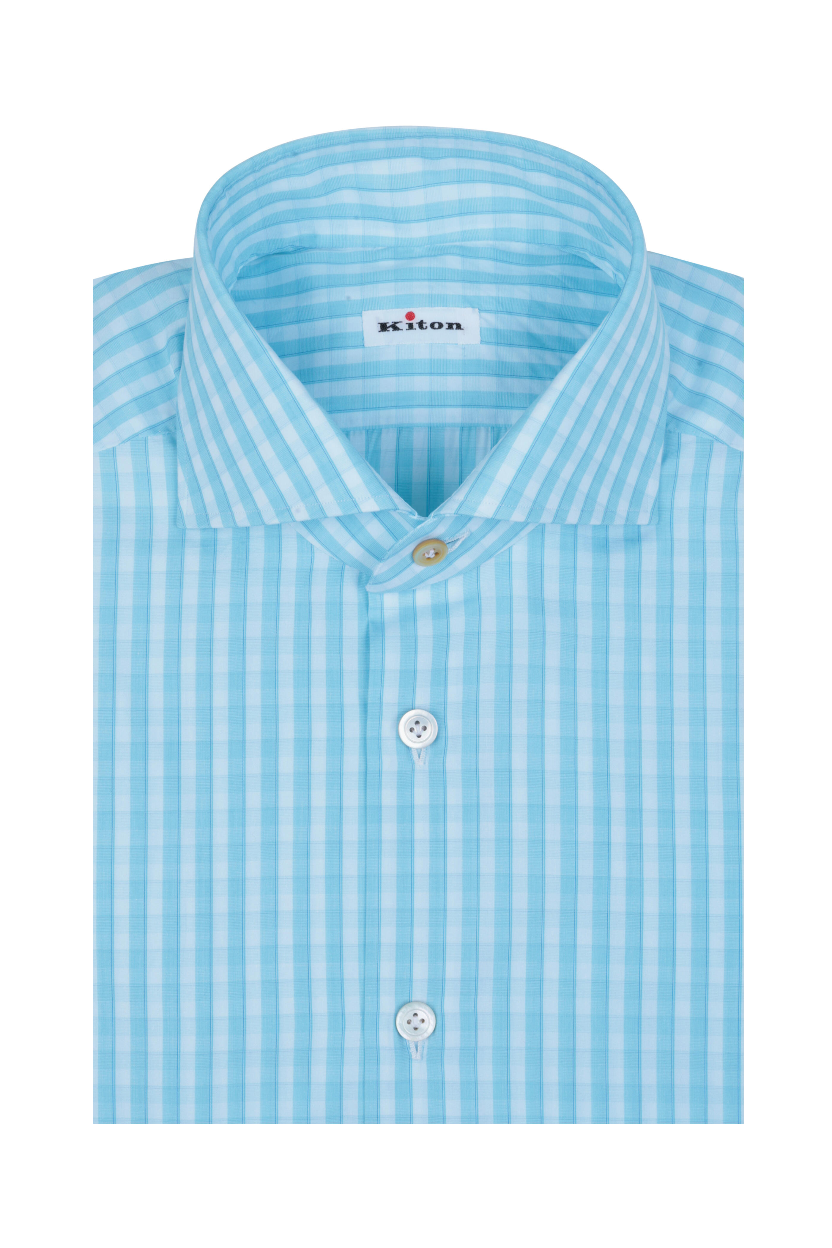 Kiton - Aqua & White Check Dress Shirt | Mitchell Stores Kiton - Aqua & White Check Dress Shirt | Mitchell Stores