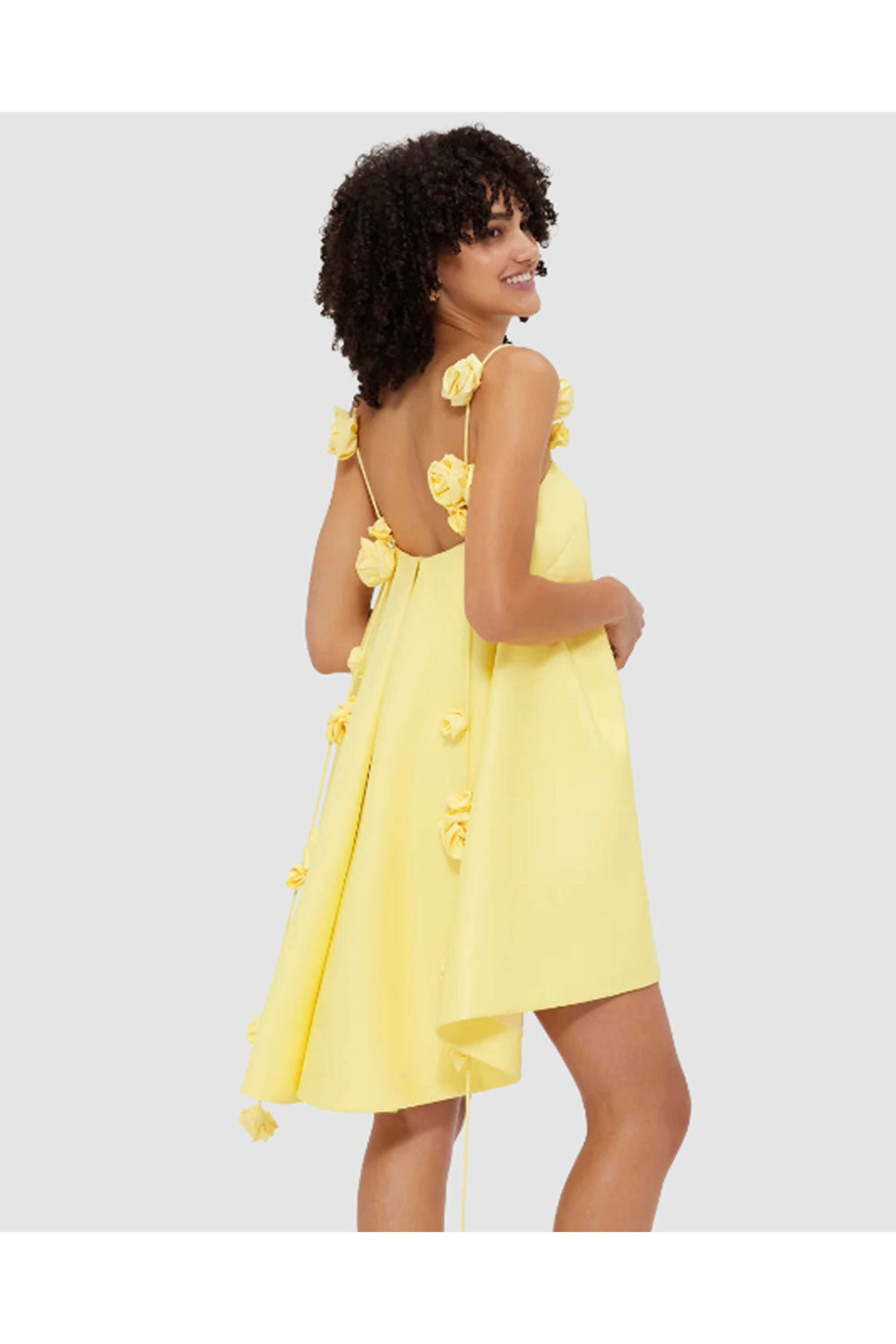 Leo Lin - Sorbet Yellow Fiona Rose Mini Dress