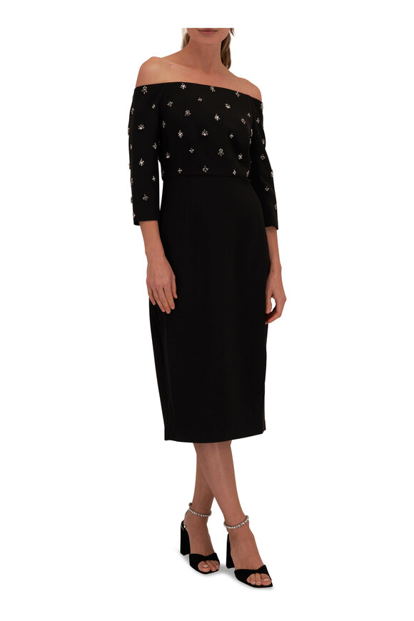 Sachin + Babi - Fatima Black Embellished Stretch Crepe Midi Dress 