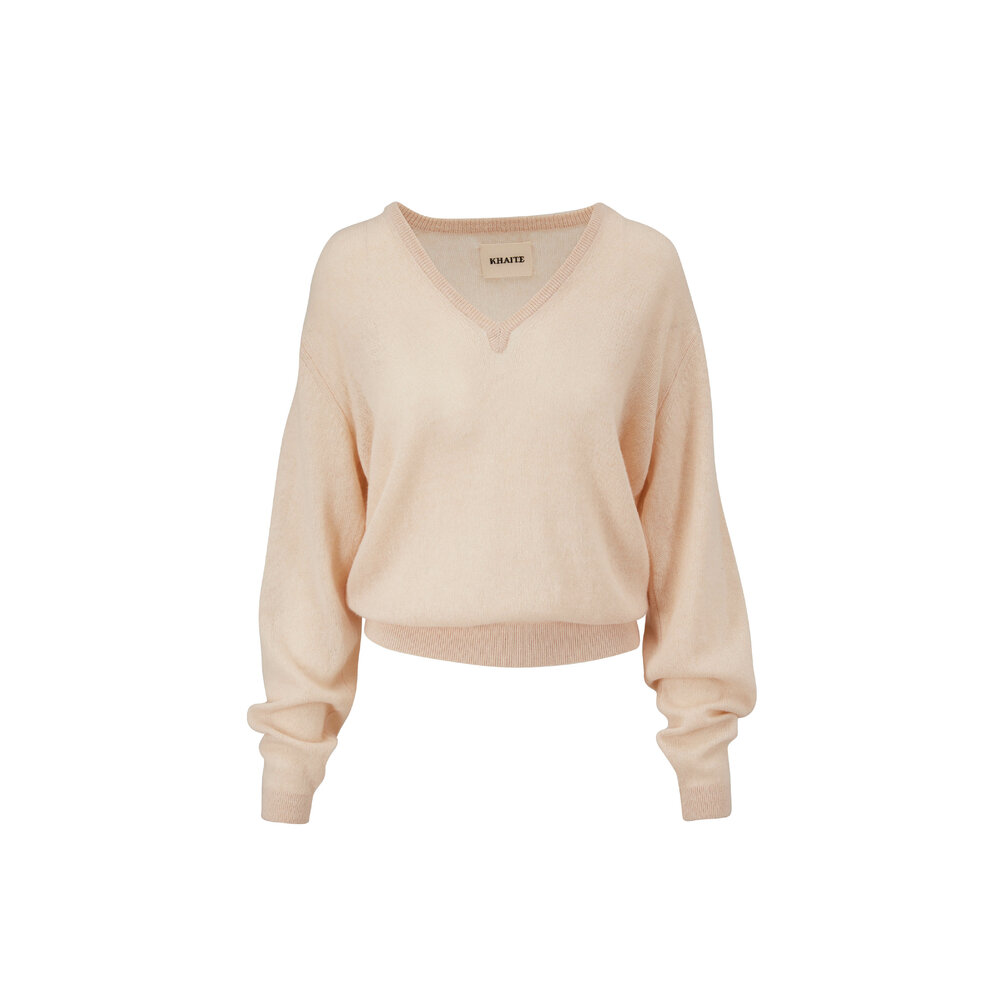 Khaite - Sam Custard Basic V-Neck Pullover | Mitchell Stores