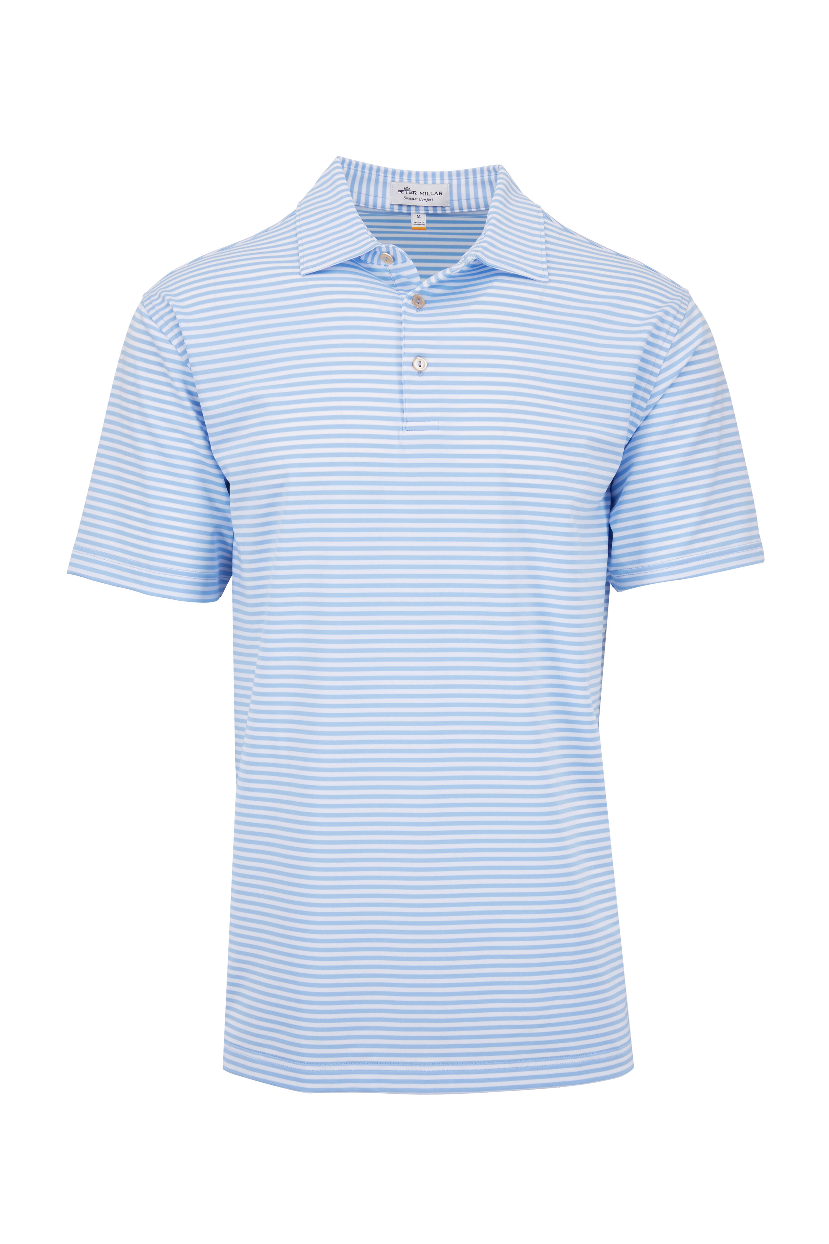 Peter Millar - Light Blue & White Striped Mesh Performance Polo