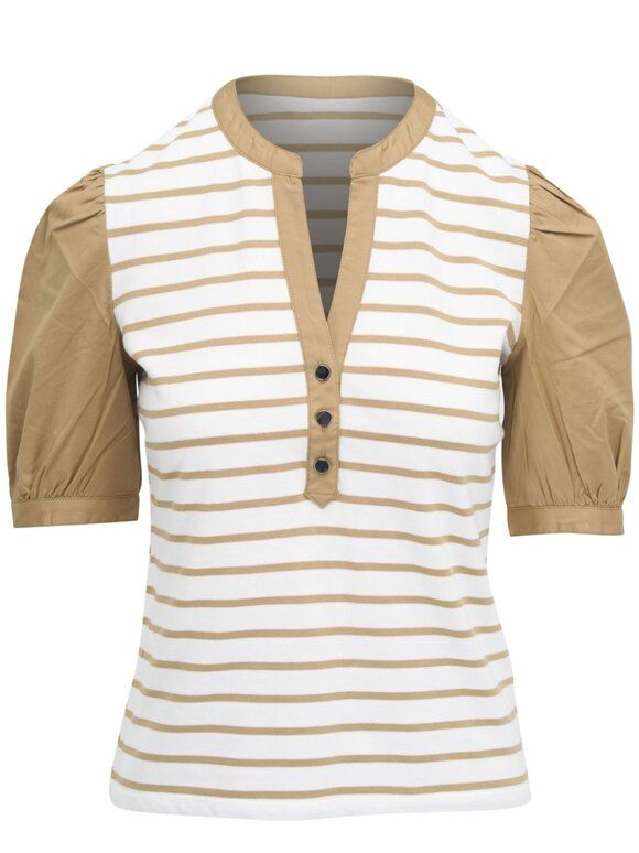 Veronica Beard - Kellie Off-White & Khaki Stripe Top 