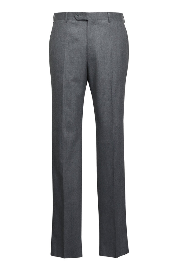 Belvest Silver Grey Flat Front Dress Pant