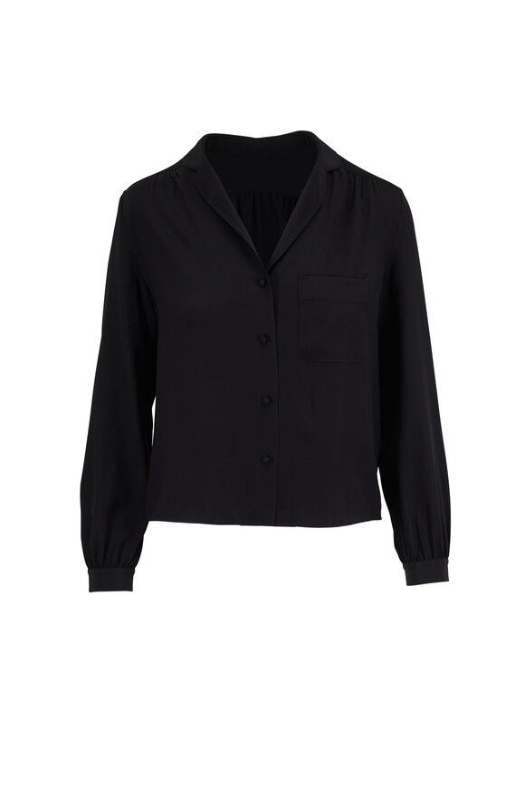 The Row - Griffin Black Crepe V-Neck Top