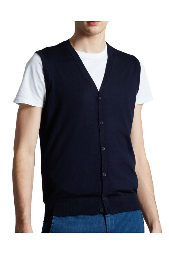 Colombo Navy Blue Button Up Vest