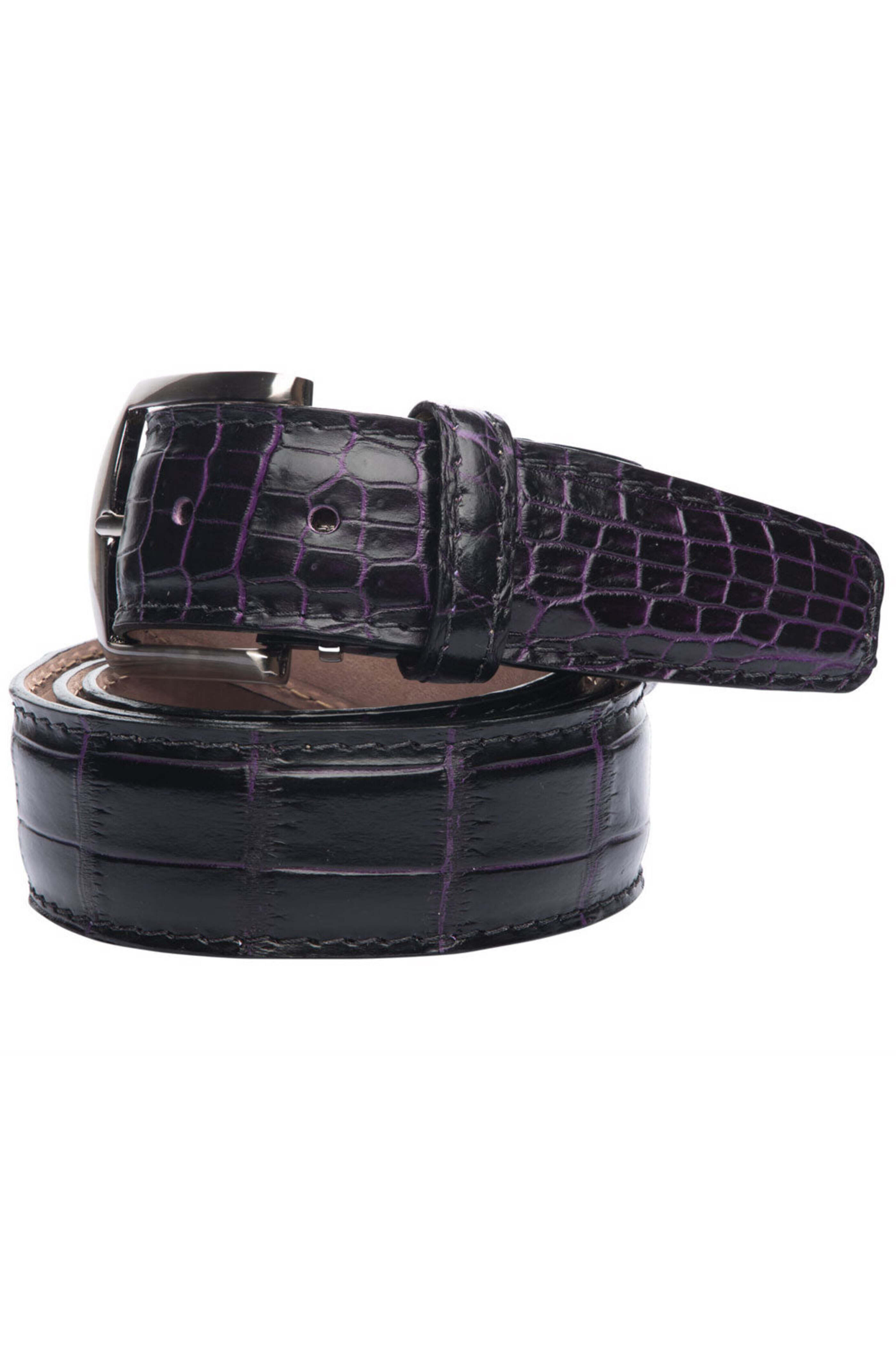The Luxe Group, Llc Dba L.e.n - Two Tone Nile Crocodile Belt in Black and Purple