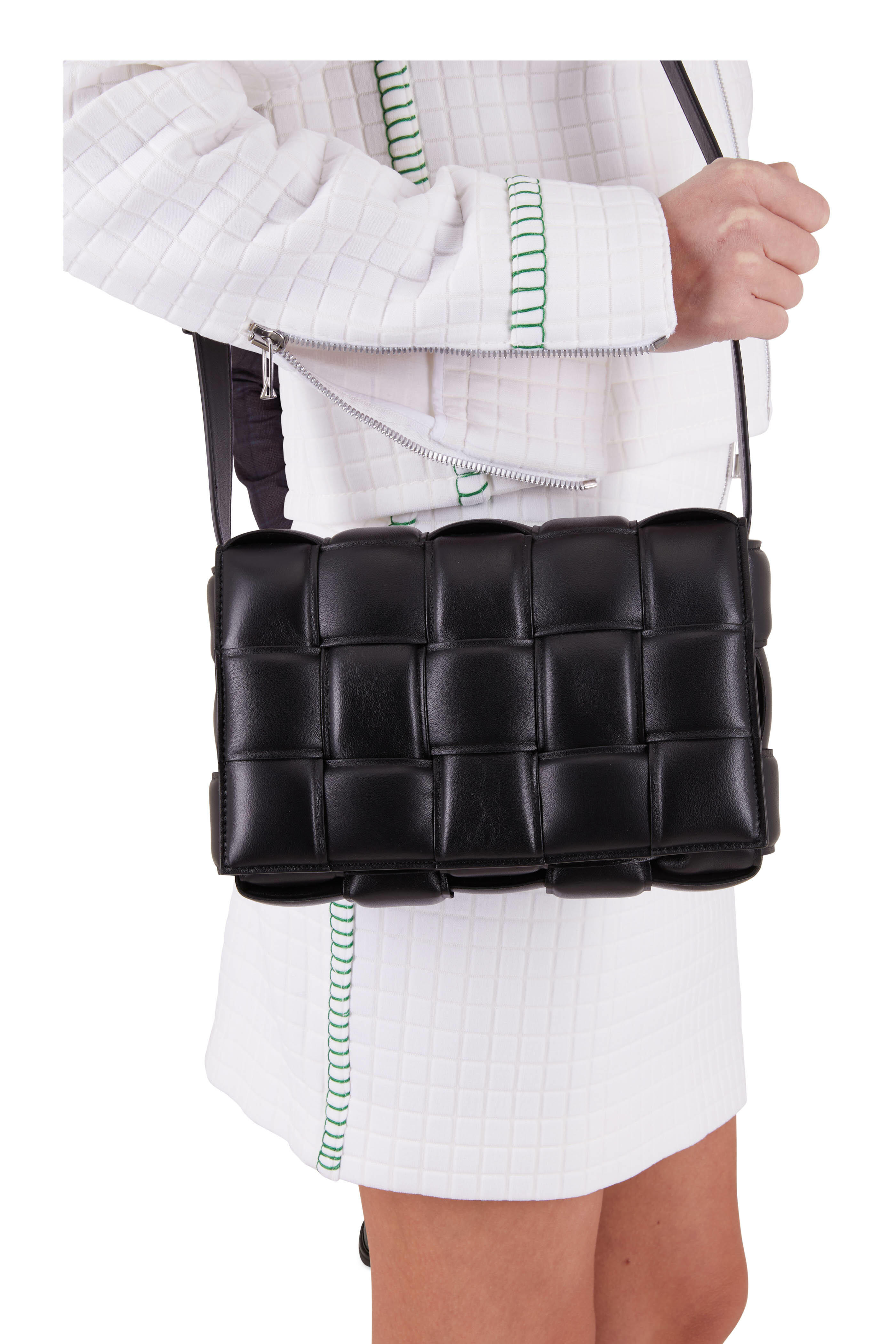 Bottega Veneta - Cassette Black Padded Woven Leather Bag