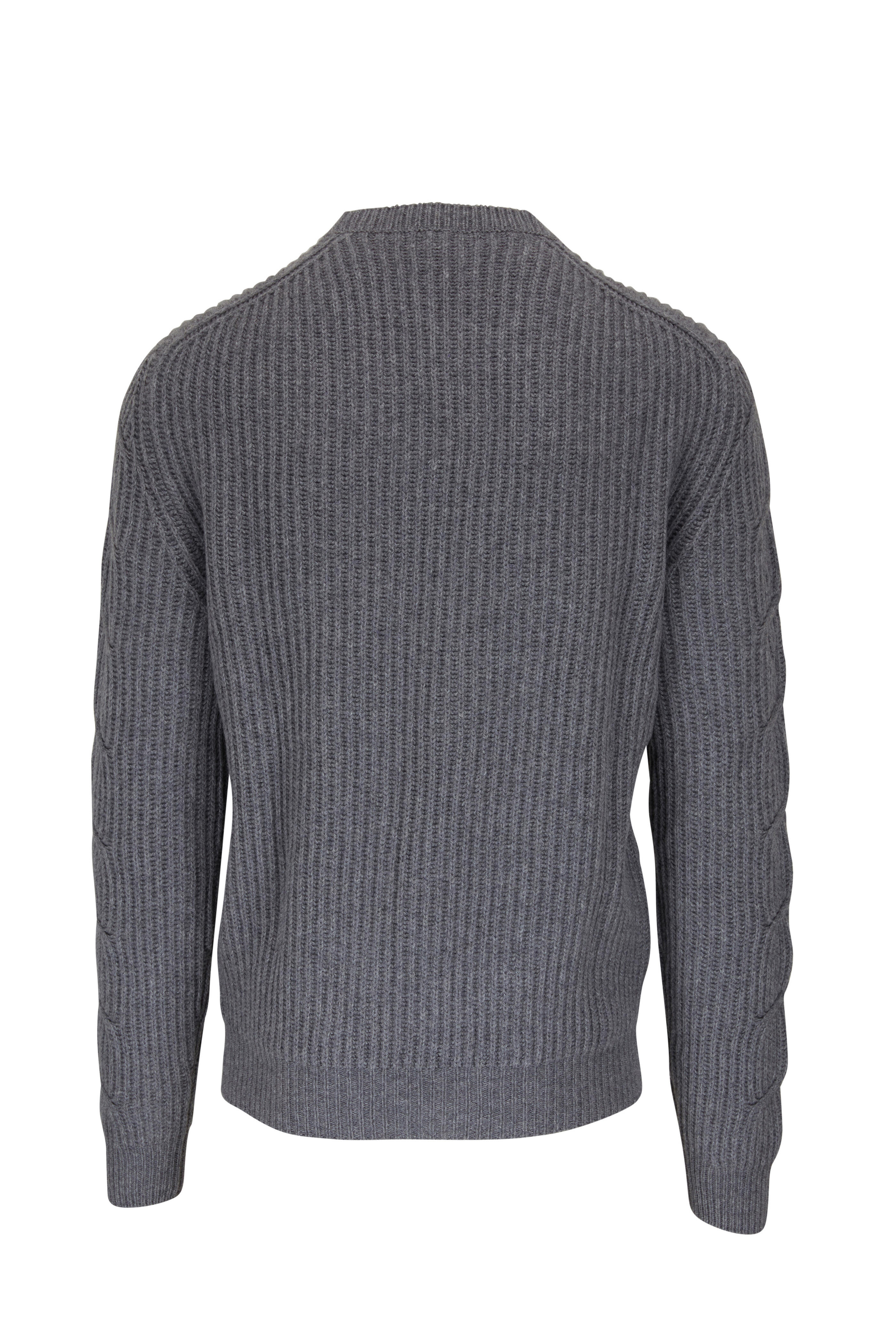 Corneliani - Gray Cable Knit Crewneck Sweater | Mitchell Stores